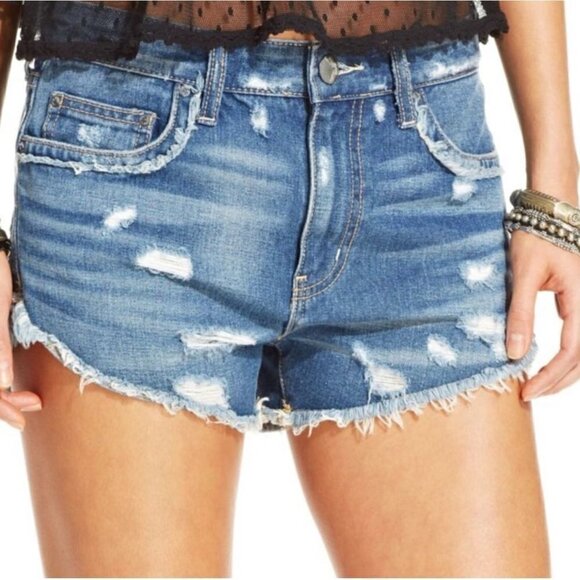 Free People Distressed Denim Shorts - 26 - Picture 1 of 4